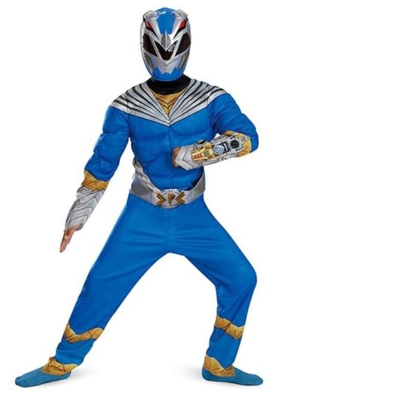 Power Rangers Blue Halloween Costume 7/8 Cosmic Fury Muscle Jumpsuit & Mask Boys - Picture 1 of 5